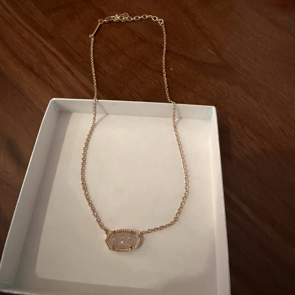 Kendra Scott Elisa Rose Gold Short with light Pink Drusy Pendant Necklace